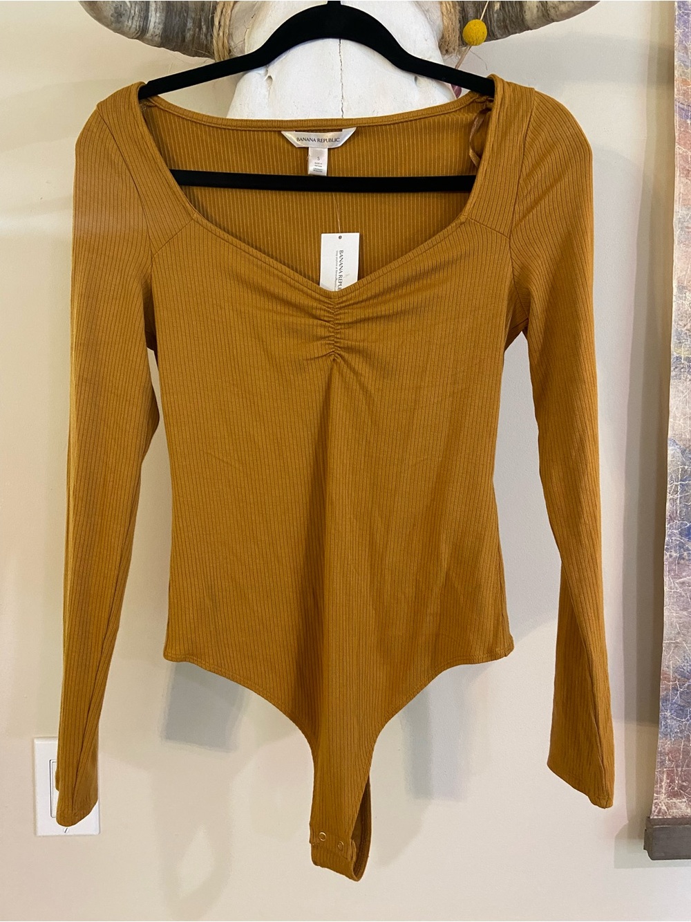 Banana Republic Mustard Ribbed Long Sleeve Bodysuit
